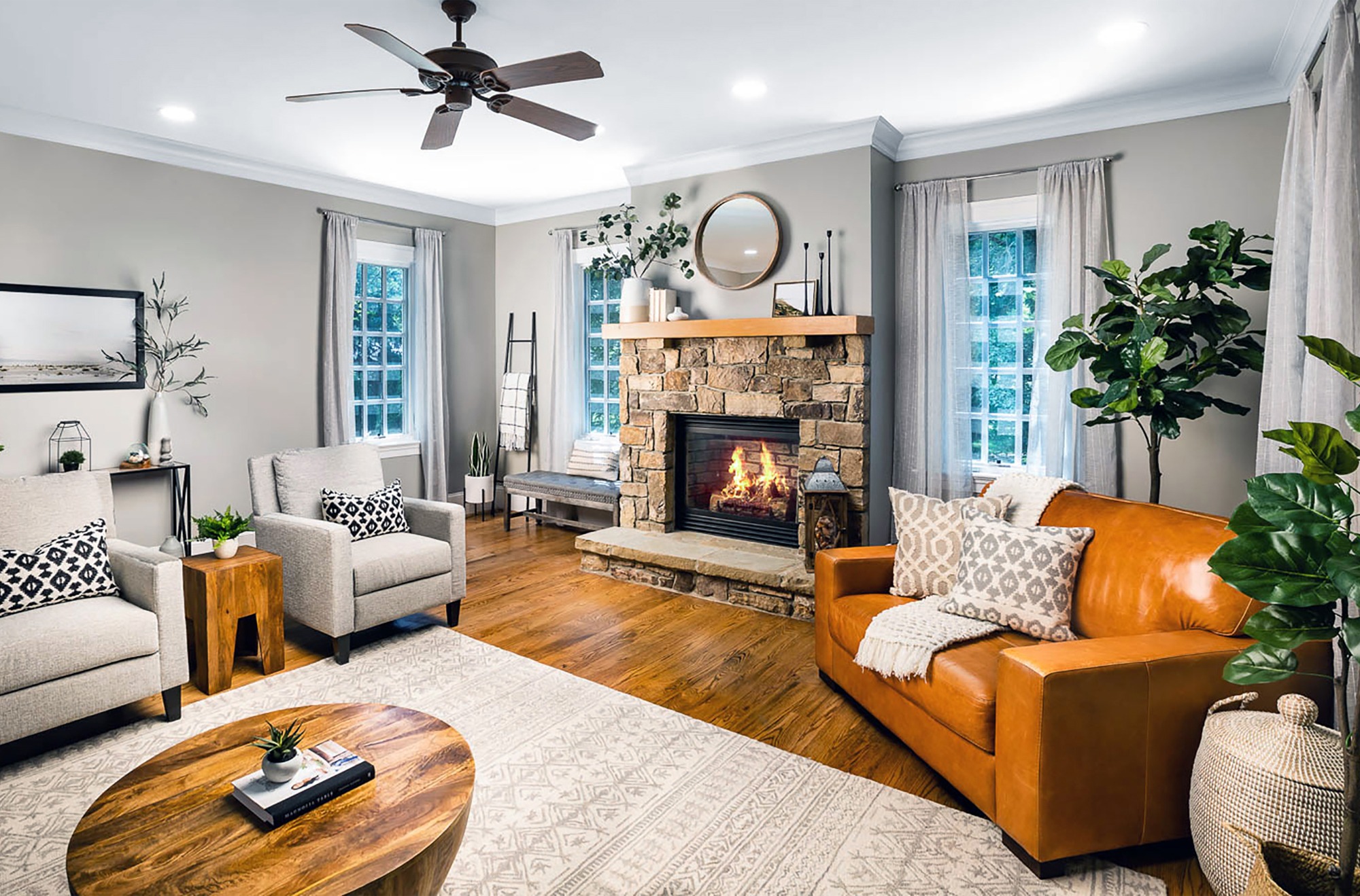 great falls family room with leather chair